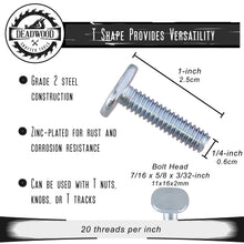 Load image into Gallery viewer, Tee Bolt Set – 20 Pack 1” Inch T Bolts Woodworking, 1/4" Inch Thread