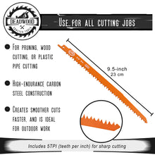 Load image into Gallery viewer, 9.5in Wood Pruning Reciprocating Tree Saw Blades 5pk Steel 5TPI Blades