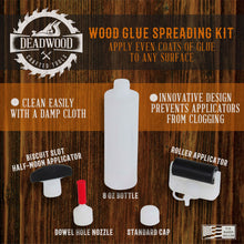 Load image into Gallery viewer, Wood Glue Spreading Kit – 8 oz Bottle with Roller Applicator &amp; Nozzles

