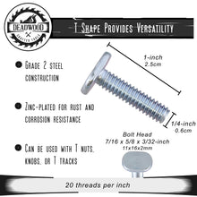 Load image into Gallery viewer, Tee Bolt Set – 20 Pack 1” Inch T Bolts Woodworking, 1/4&quot; Inch Thread
