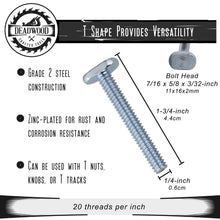 Load image into Gallery viewer, Tee Bolt Set – 20 Pc 1-3/4” Inch T Bolts Woodworking, 1/4&quot; Inch Thread
