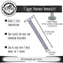 Load image into Gallery viewer, Tee Bolt Set – 20 Pc 2-1/4” Inch T Bolts Woodworking, 1/4" Inch Thread

