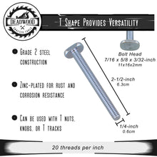 Load image into Gallery viewer, Tee Bolt Set – 20 Pc 2-1/2” Inch T Bolts Woodworking, 1/4&quot; Inch Thread
