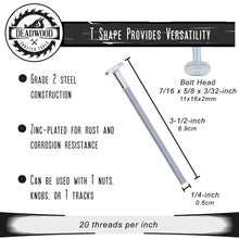 Load image into Gallery viewer, Tee Bolt Set – 20 Pc 3-1/2” Inch T Bolts Woodworking, 1/4&quot; Inch Thread

