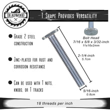 Load image into Gallery viewer, Tee Bolt Set - 20 Pc 2-1/4 Inch T Bolts Woodworking 5/16 Inch Thread

