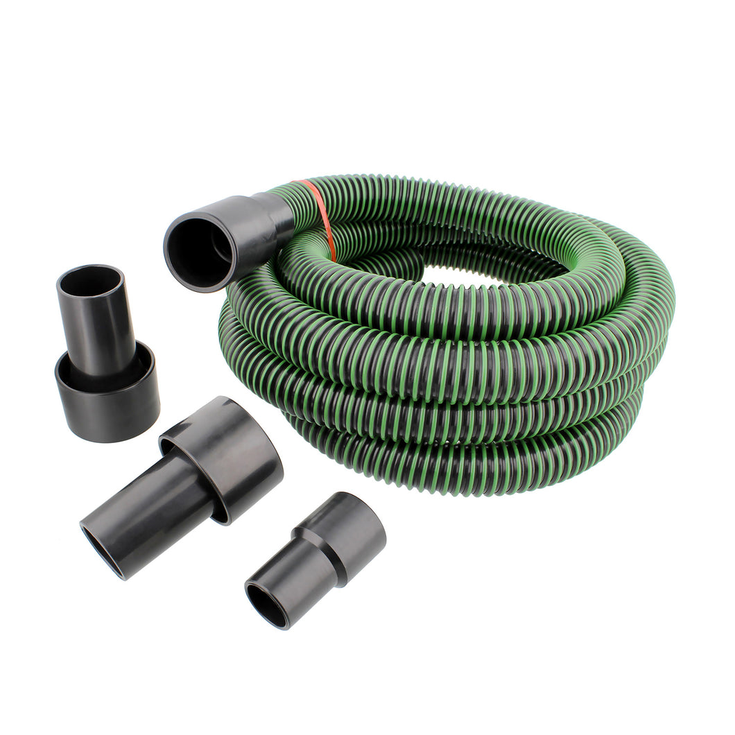 Vacuum Hose 1.25” x 10’ with Dust Collection Fittings, Vacuum Reducer