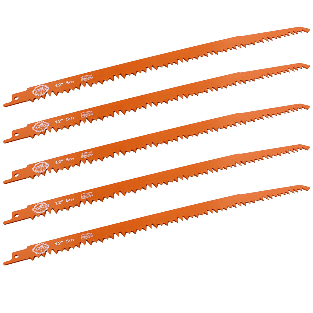 12in Tree Pruning Reciprocating Saw Blade Set 5pk Steel 5TPI Blades