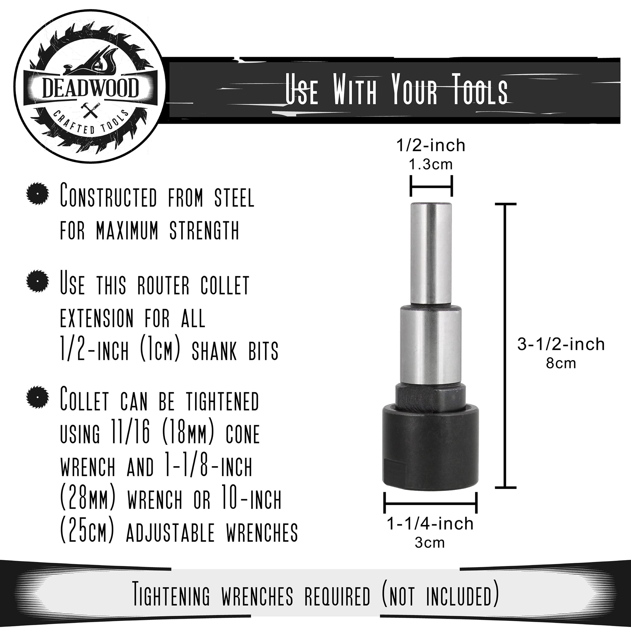 Collet For Router Table Wood Router Table Collet Bit 1/2 to 2-1/4in Extension for 1/2in Bits ...
