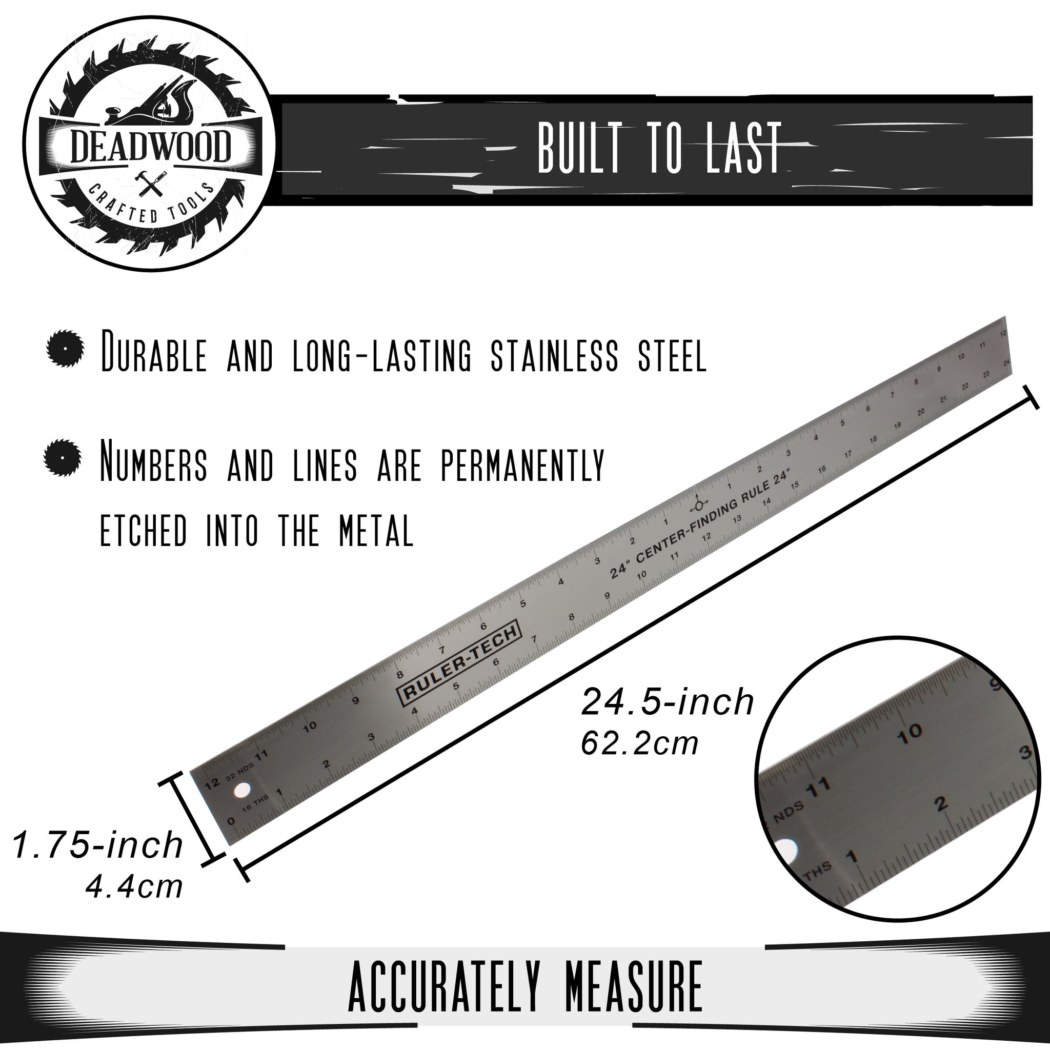 Centerin Ruler Centering Ruler 24” Inch Woodworking or Embroidery Center Finder ...