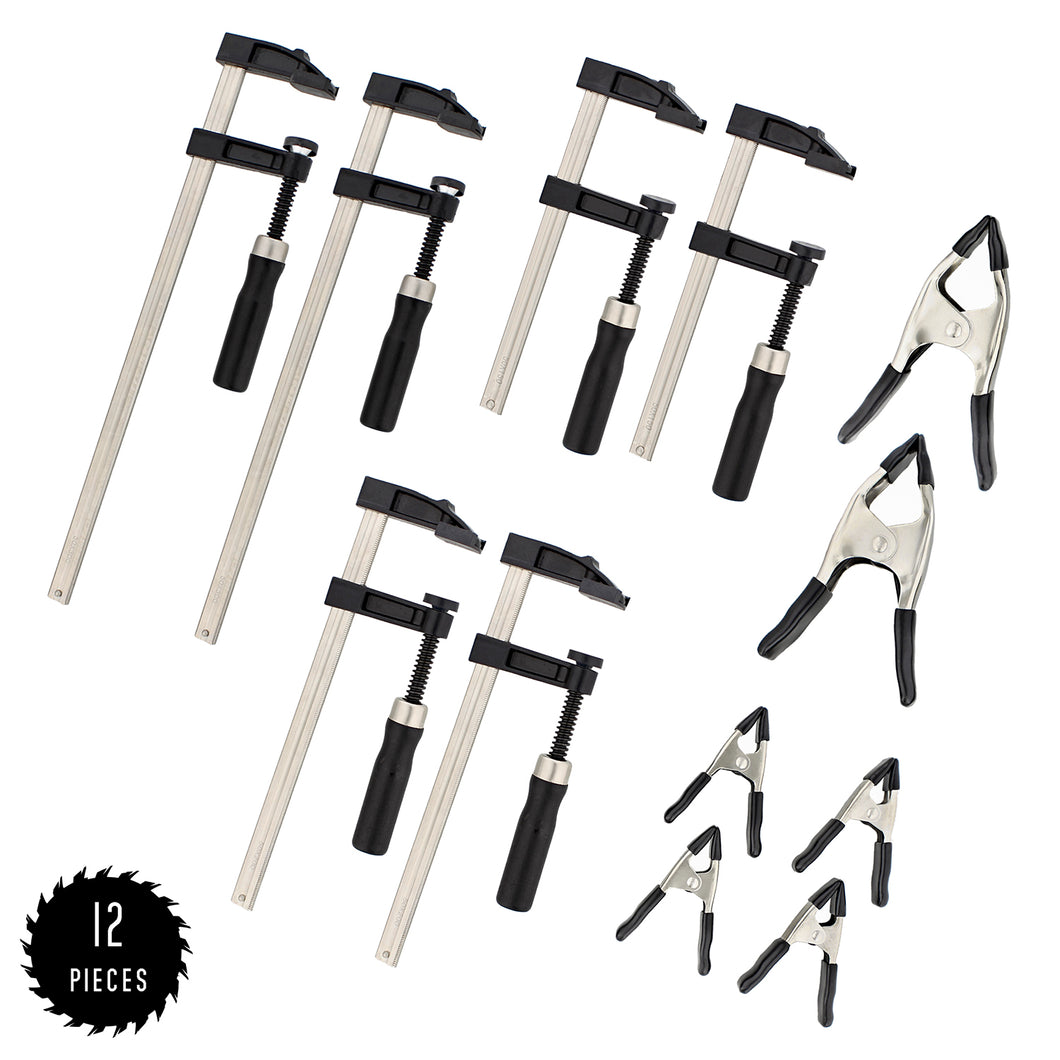 Sliding Arm Bar Clamp Set 12pc Spring and F Clamps Woodworking Clamps